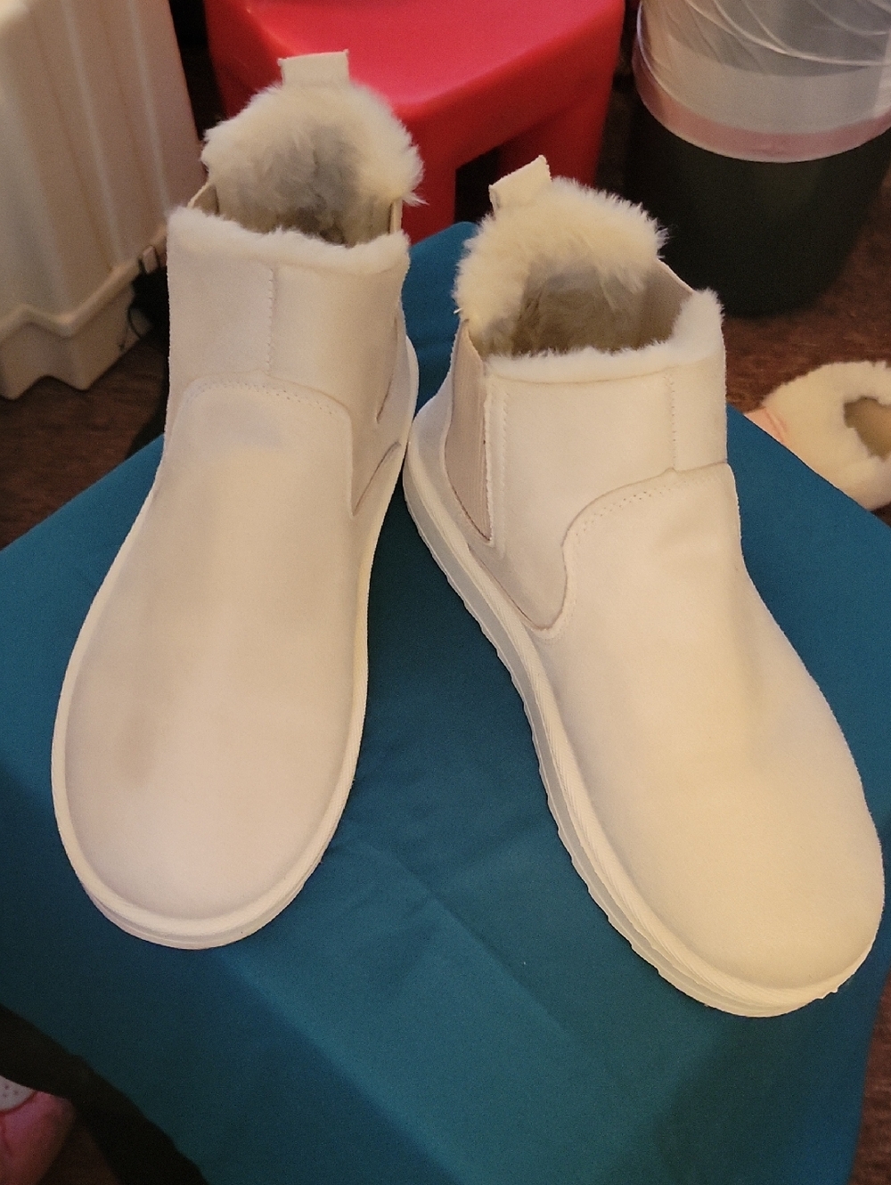 SHEIN White Fleece-Lined Slip-On Ankle Booties